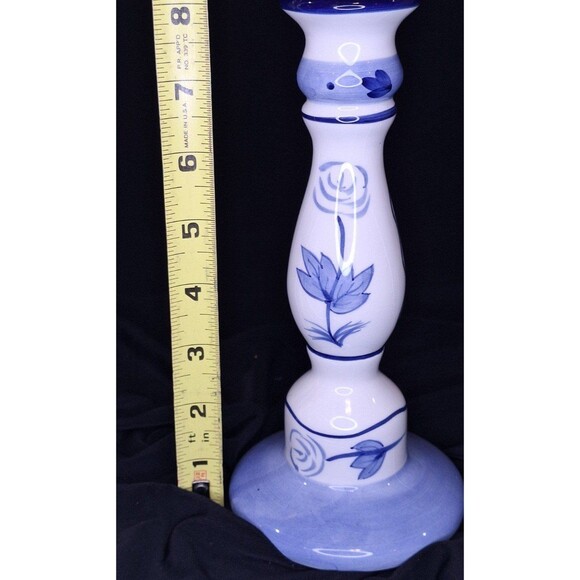 Set of 2 Candle Holders Blue Floral Design Possibly Lillian Vernon, Not Marked - Picture 4 of 12